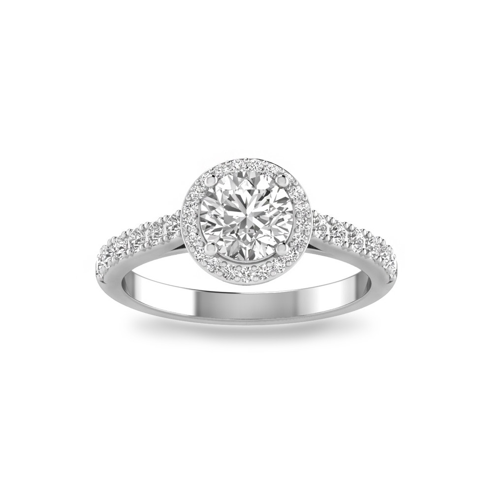 1 Ct Round Near Colorless Lab Diamond & 0.41 Ctw Side Lab Diamond Classic Pavé Halo Engagement Ring