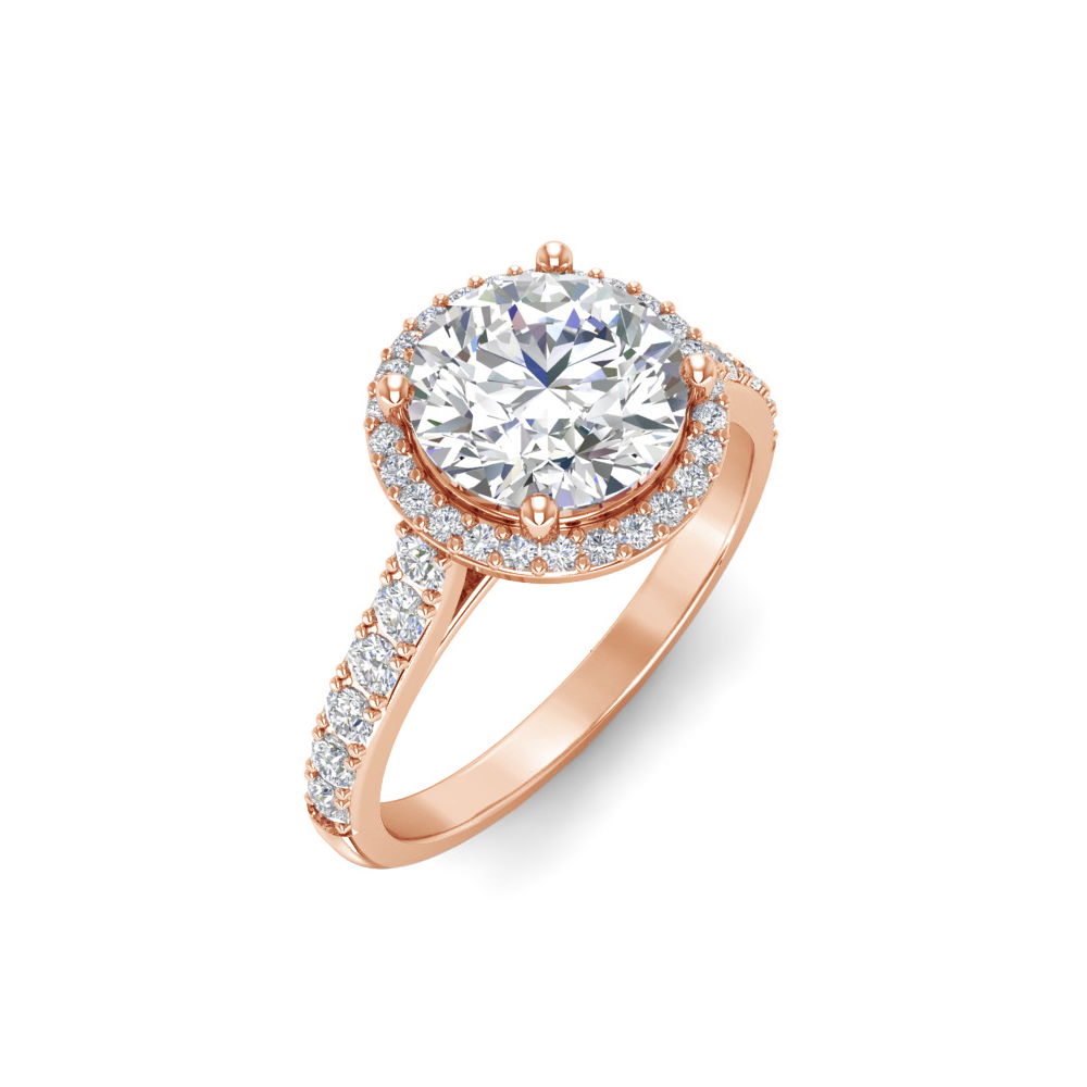 3 Ct Round Near Colorless Lab Diamond & 0.41 Ctw Side Lab Diamond Classic Pavé Halo Engagement Ring