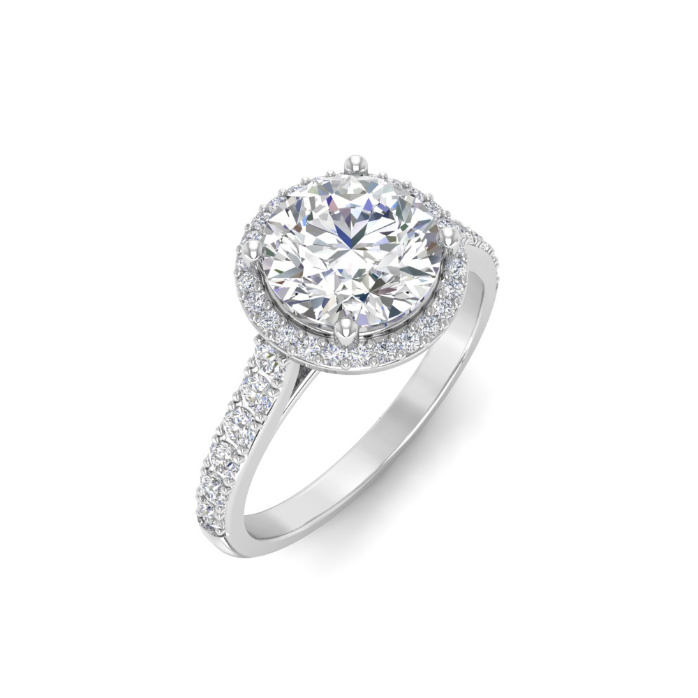 1 Ct Round Near Colorless Lab Diamond & 0.41 Ctw Side Lab Diamond Classic Pavé Halo Engagement Ring