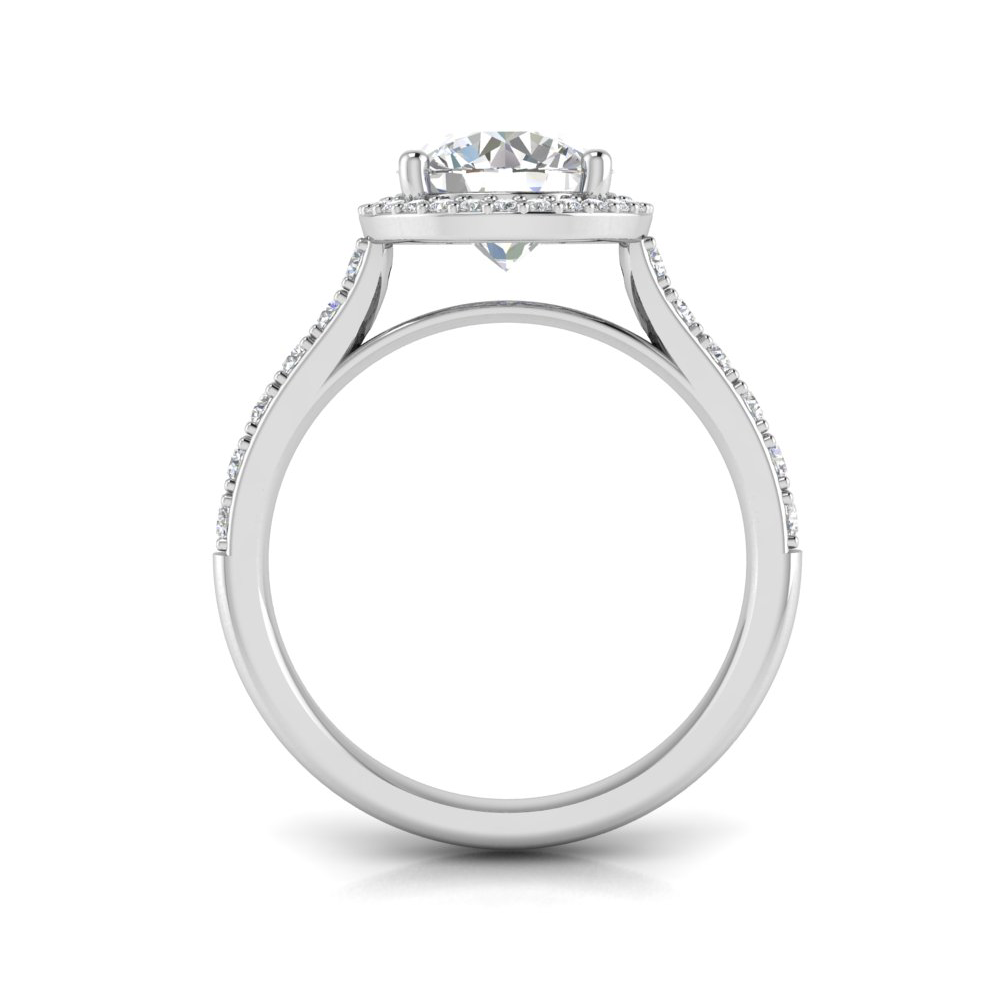 1 Ct Round Near Colorless Lab Diamond & 0.41 Ctw Side Lab Diamond Classic Pavé Halo Engagement Ring