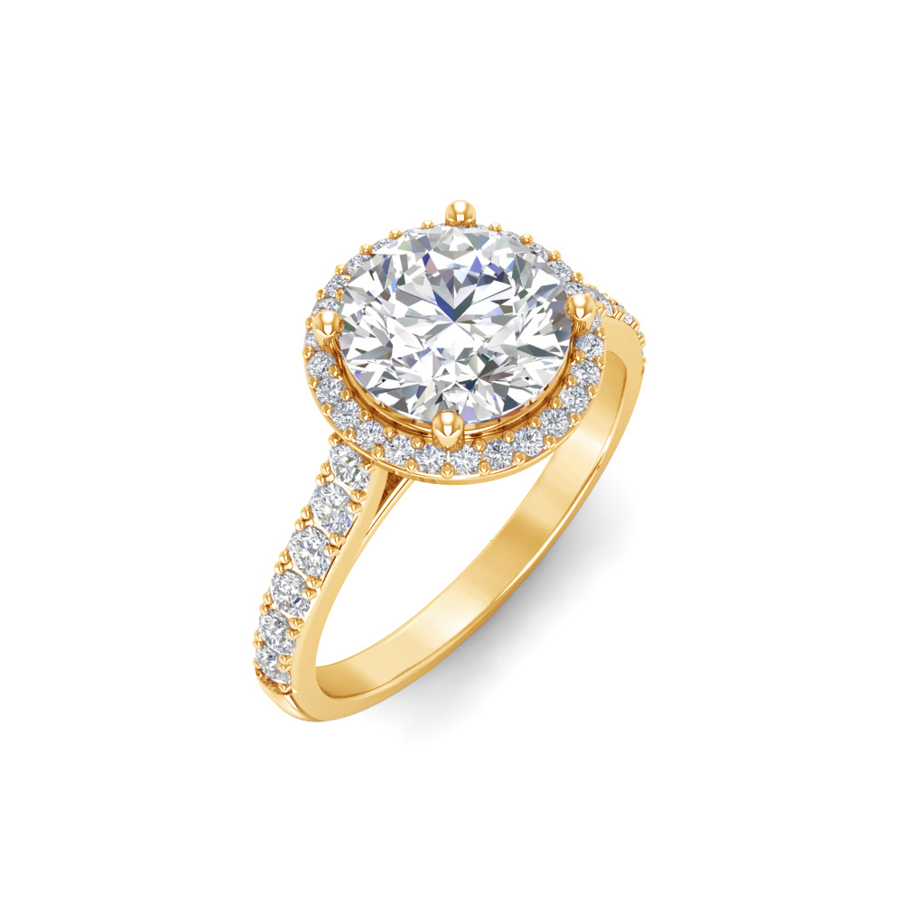 1 Ct Round Near Colorless Lab Diamond & 0.41 Ctw Side Lab Diamond Classic Pavé Halo Engagement Ring