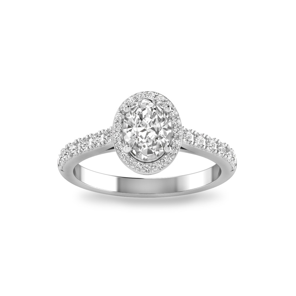 1 Ct Oval Near Colorless Lab Diamond & 0.41 Ctw Side Lab Diamond Classic Pavé Halo Engagement Ring