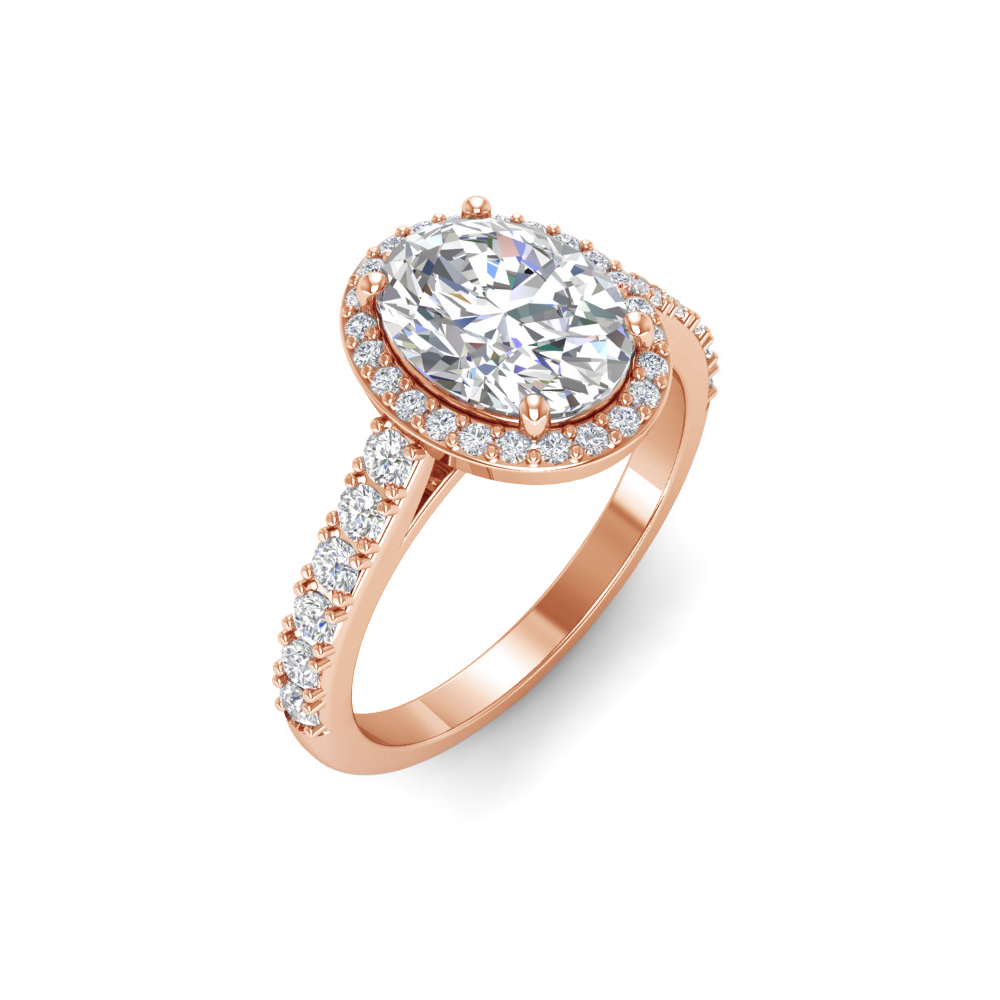 3 Ct Oval Near Colorless Lab Diamond & 0.41 Ctw Side Lab Diamond Classic Pavé Halo Engagement Ring