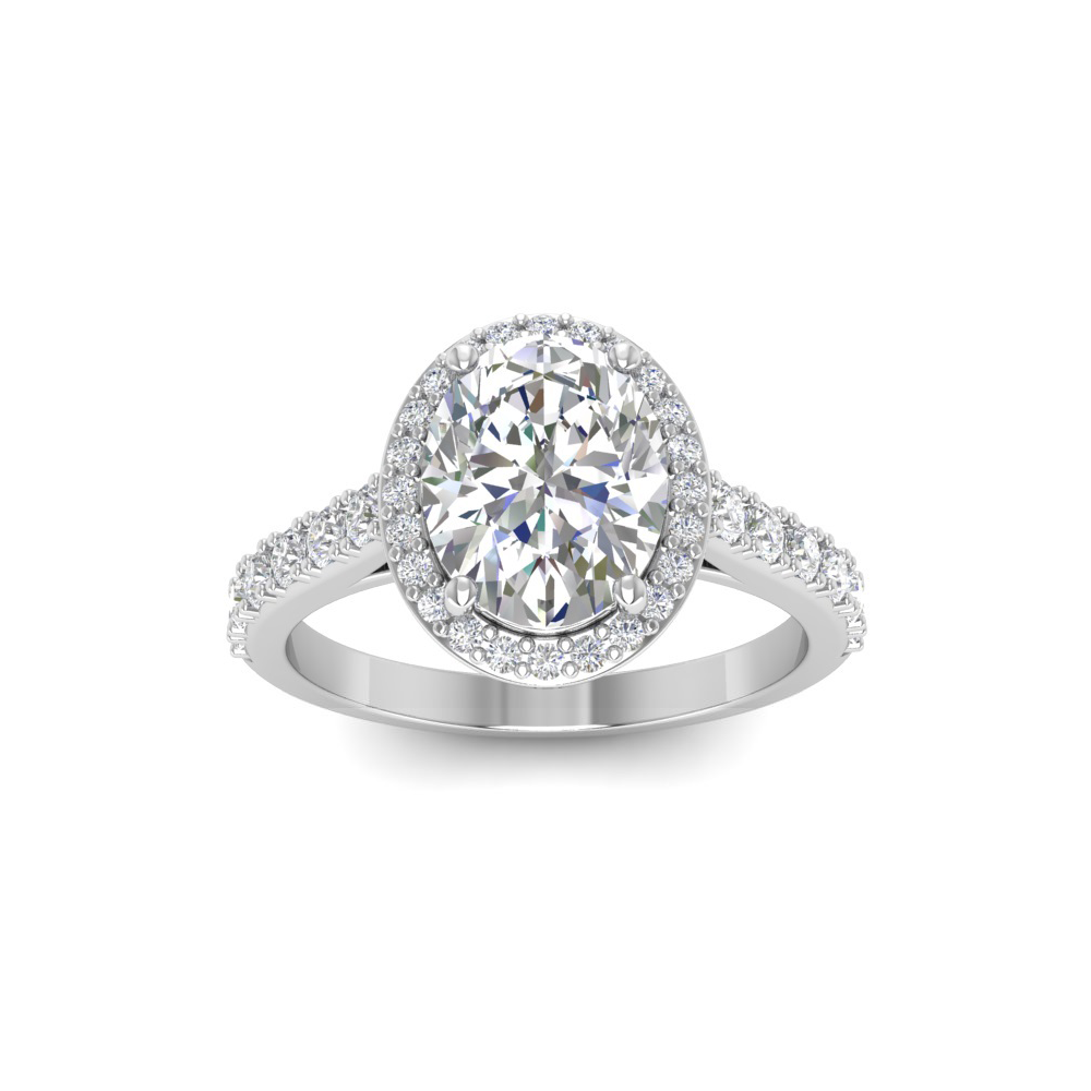 3 Ct Oval Near Colorless Lab Diamond & 0.41 Ctw Side Lab Diamond Classic Pavé Halo Engagement Ring