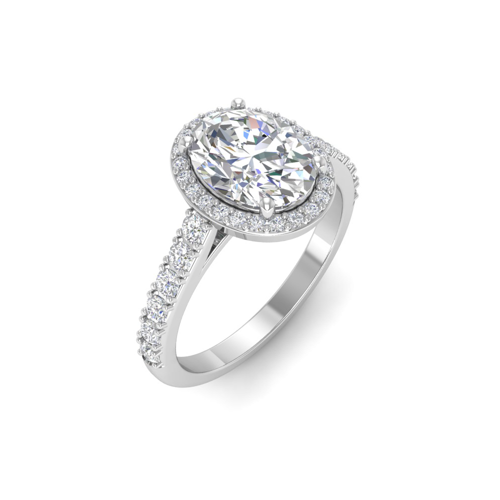 1 Ct Oval Near Colorless Lab Diamond & 0.41 Ctw Side Lab Diamond Classic Pavé Halo Engagement Ring