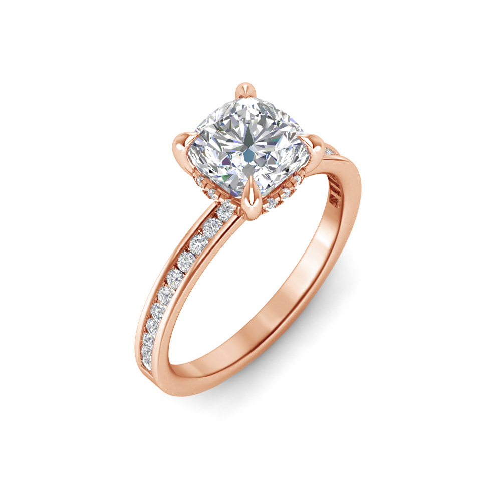 5 Ct Cushion Near Colorless Lab Diamond & 0.33 Ctw Channel Set Hidden Halo Engagement Ring