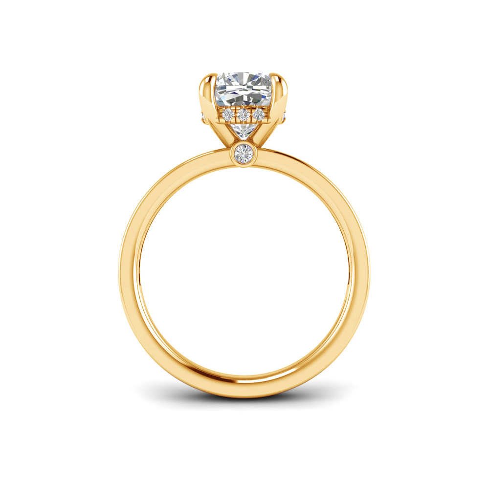 1 Ct Cushion Colorless Moissanite & 0.33 Ctw Lab Diamond Channel Set Hidden Halo Engagement Ring