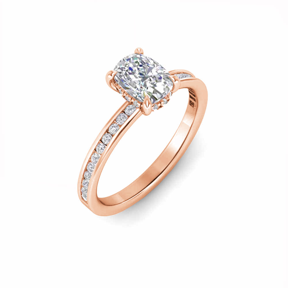 1.50 Ct Elongated Cushion Near Colorless Lab Diamond & 0.33 Ctw Channel Set Hidden Halo Engagement Ring