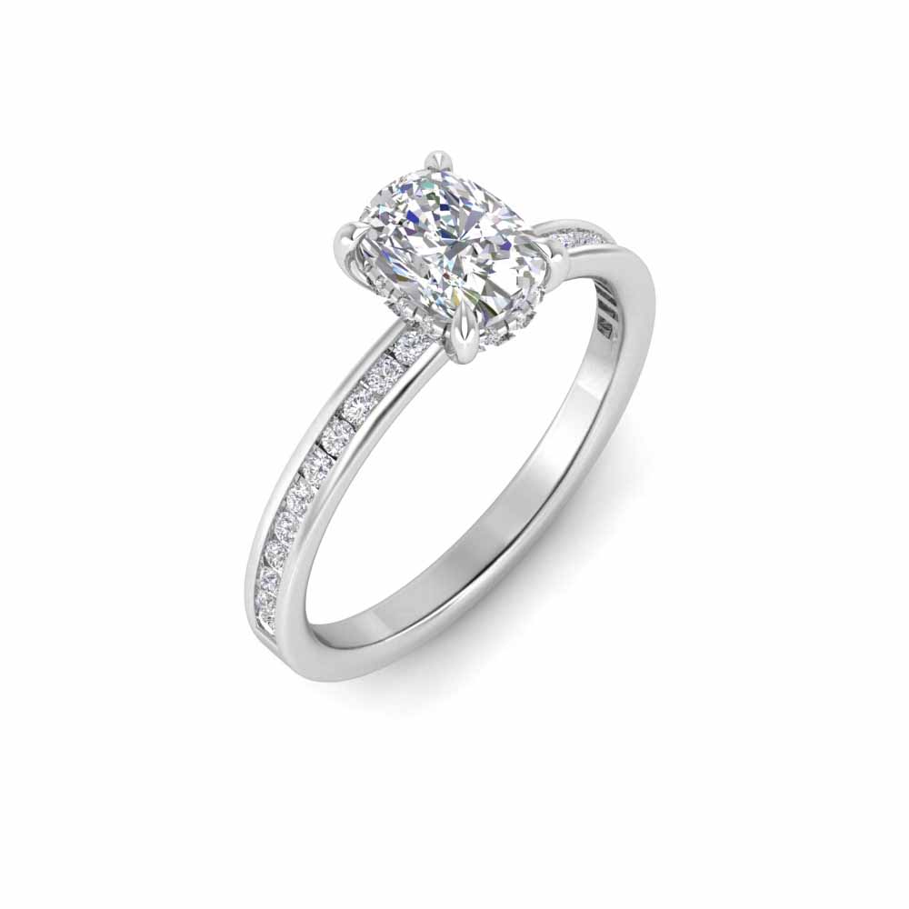 1 Ct Elongated Cushion Near Colorless Lab Diamond & 0.33 Ctw Channel Set Hidden Halo Engagement Ring