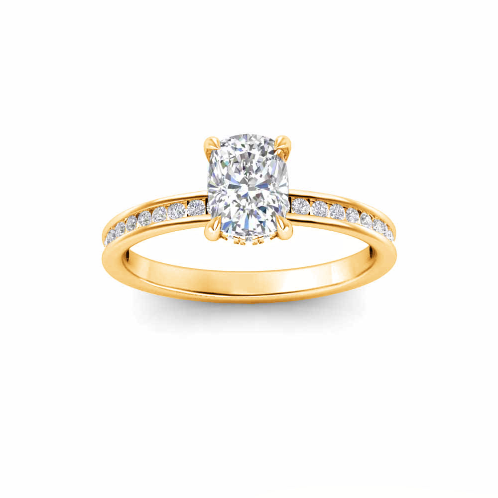 1 Ct Elongated Cushion Colorless Moissanite & 0.33 Ctw Lab Diamond Channel Set Hidden Halo Engagement Ring