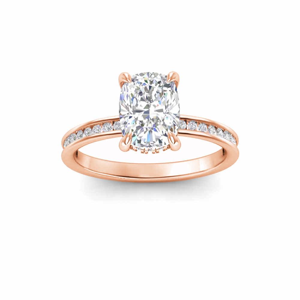 5 Ct Elongated Cushion Near Colorless Lab Diamond & 0.33 Ctw Channel Set Hidden Halo Engagement Ring