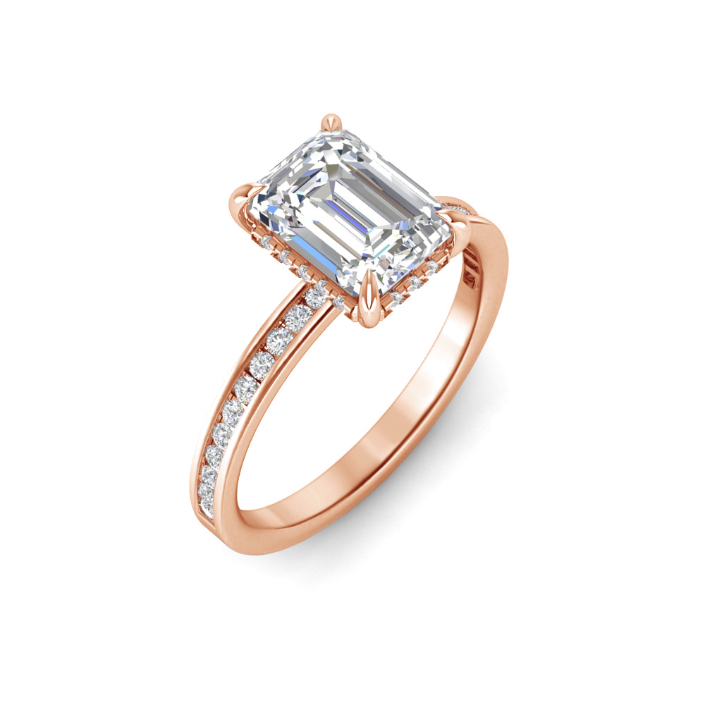 5 Ct Emerald Near Colorless Lab Diamond & 0.33 Ctw Channel Set Hidden Halo Engagement Ring