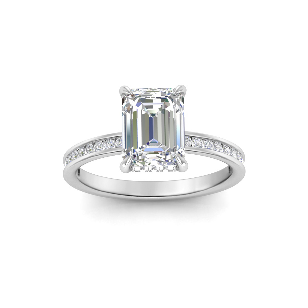 5 Ct Emerald Near Colorless Lab Diamond & 0.33 Ctw Channel Set Hidden Halo Engagement Ring