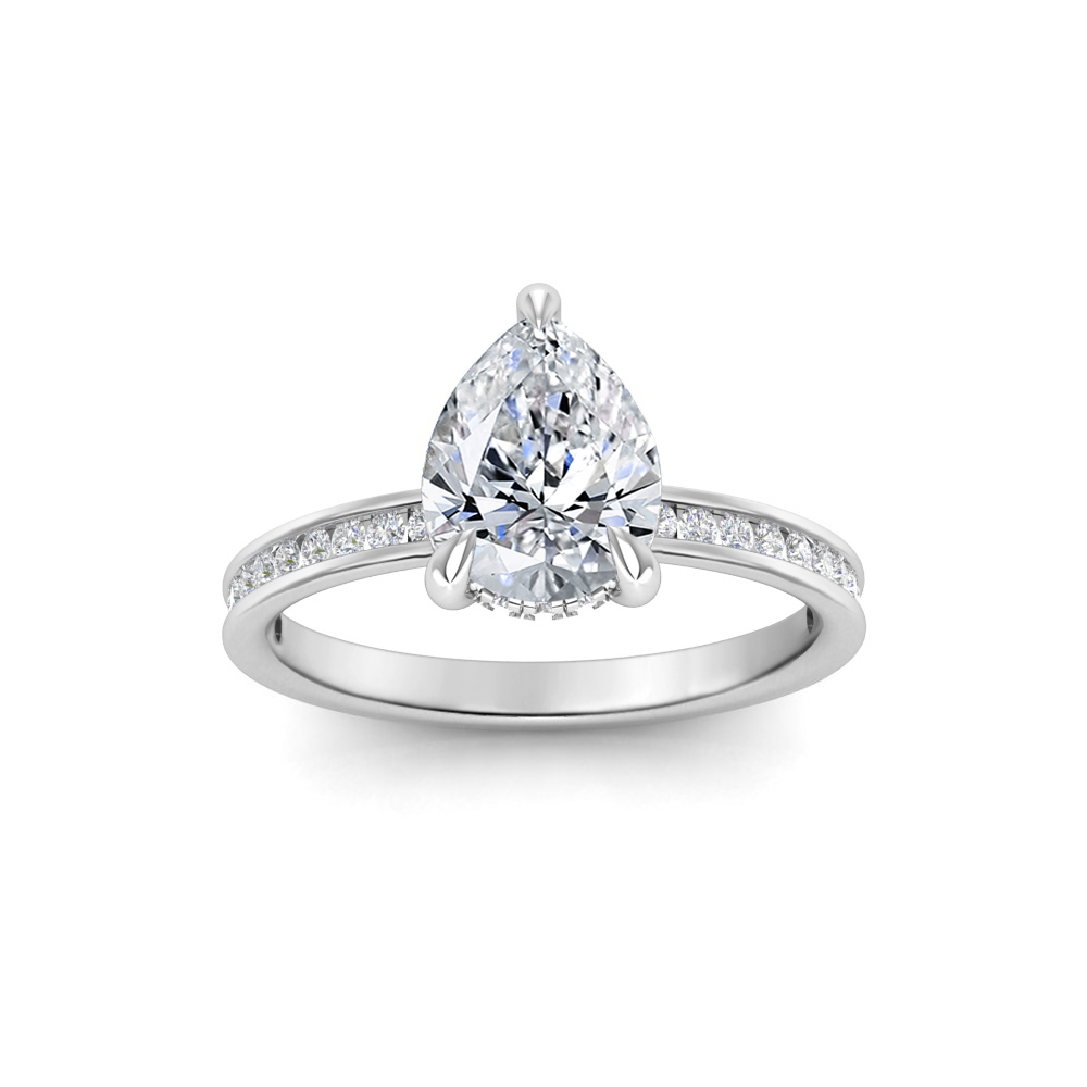 5 Ct Pear Near Colorless Lab Diamond & 0.33 Ctw Channel Set Hidden Halo Engagement Ring