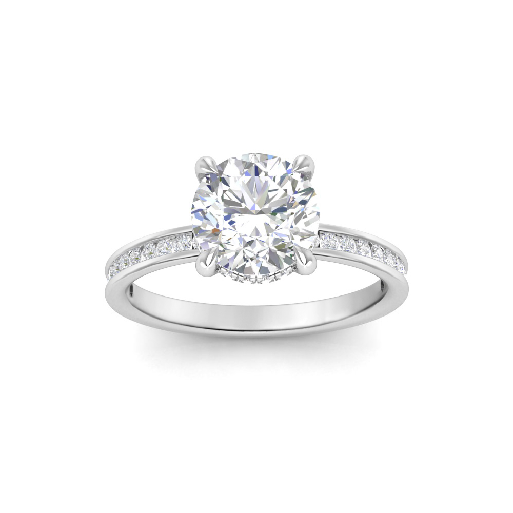 1 Ct Round Colorless Moissanite & 0.33 Ctw Lab Diamond Channel Set Hidden Halo Engagement Ring