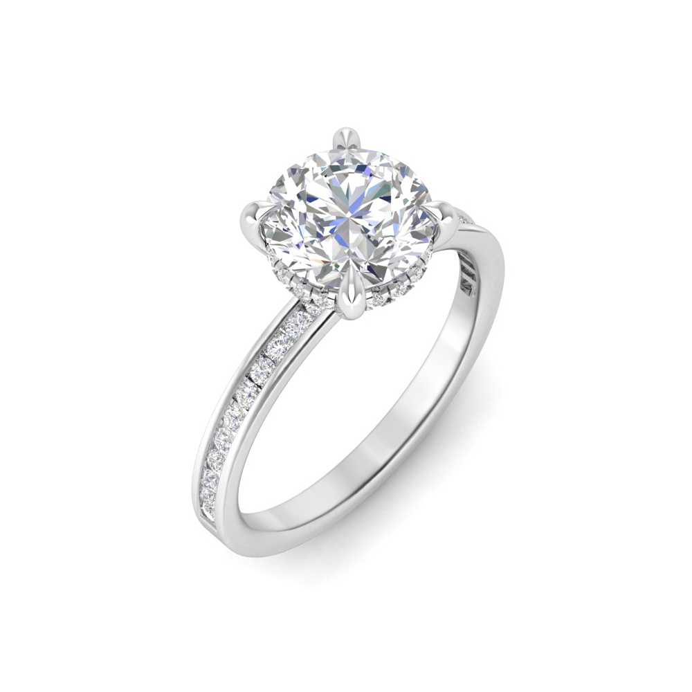1 Ct Round Colorless Moissanite & 0.33 Ctw Lab Diamond Channel Set Hidden Halo Engagement Ring