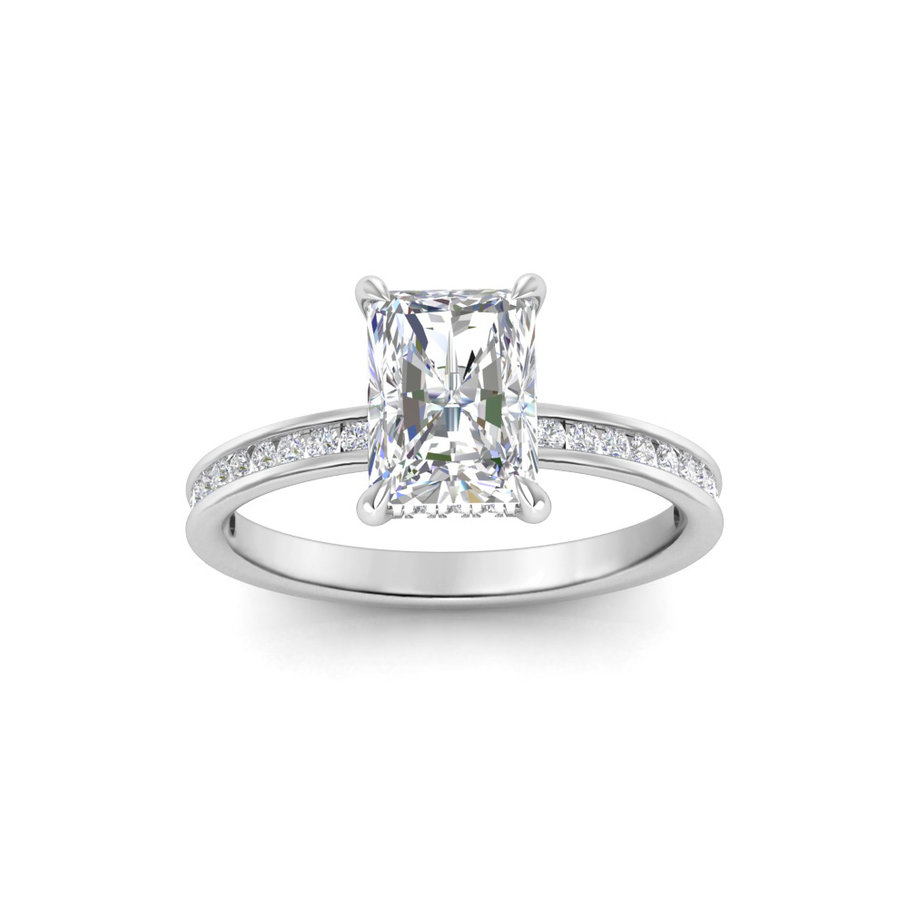 5 Ct Radiant Near Colorless Lab Diamond & 0.33 Ctw Channel Set Hidden Halo Engagement Ring