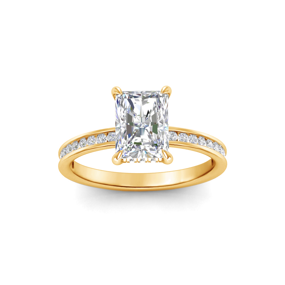 1 Ct Radiant Colorless Moissanite & 0.33 Ctw Lab Diamond Channel Set Hidden Halo Engagement Ring