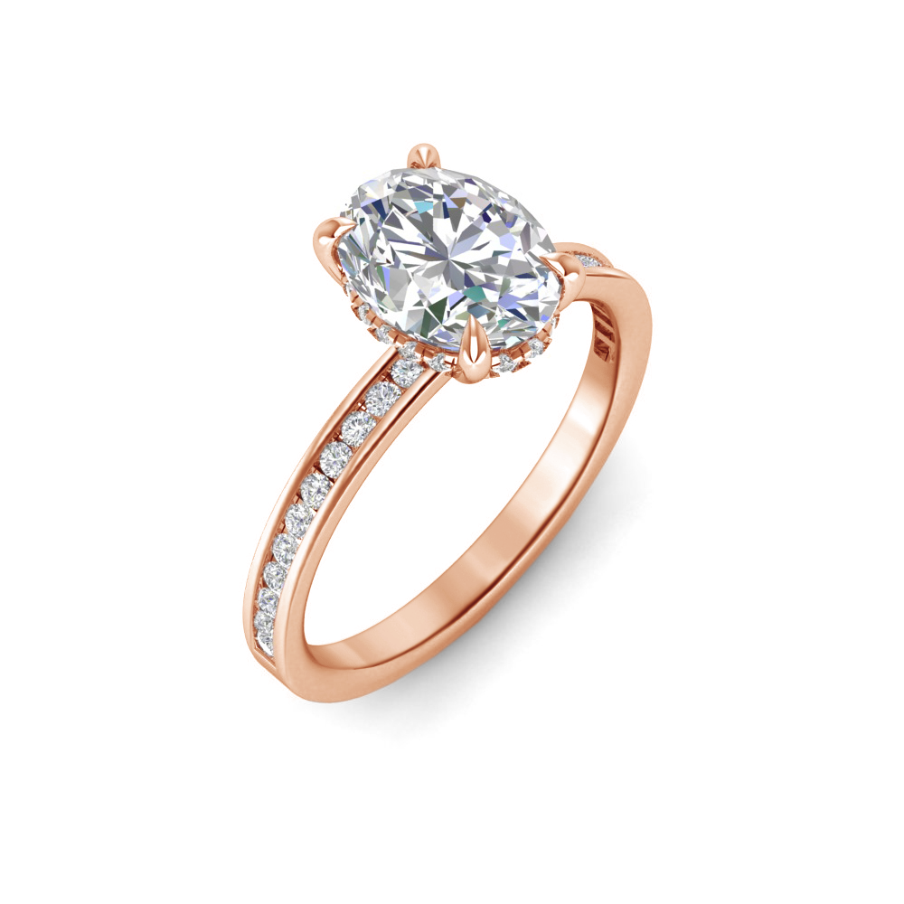 5 Ct Oval Near Colorless Lab Diamond & 0.33 Ctw Channel Set Hidden Halo Engagement Ring