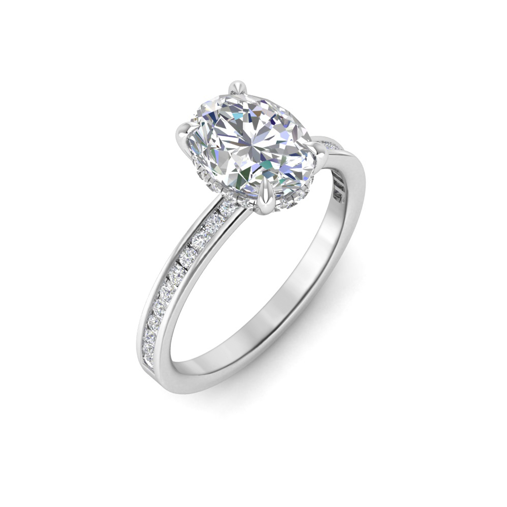 5 Ct Oval Near Colorless Lab Diamond & 0.33 Ctw Channel Set Hidden Halo Engagement Ring