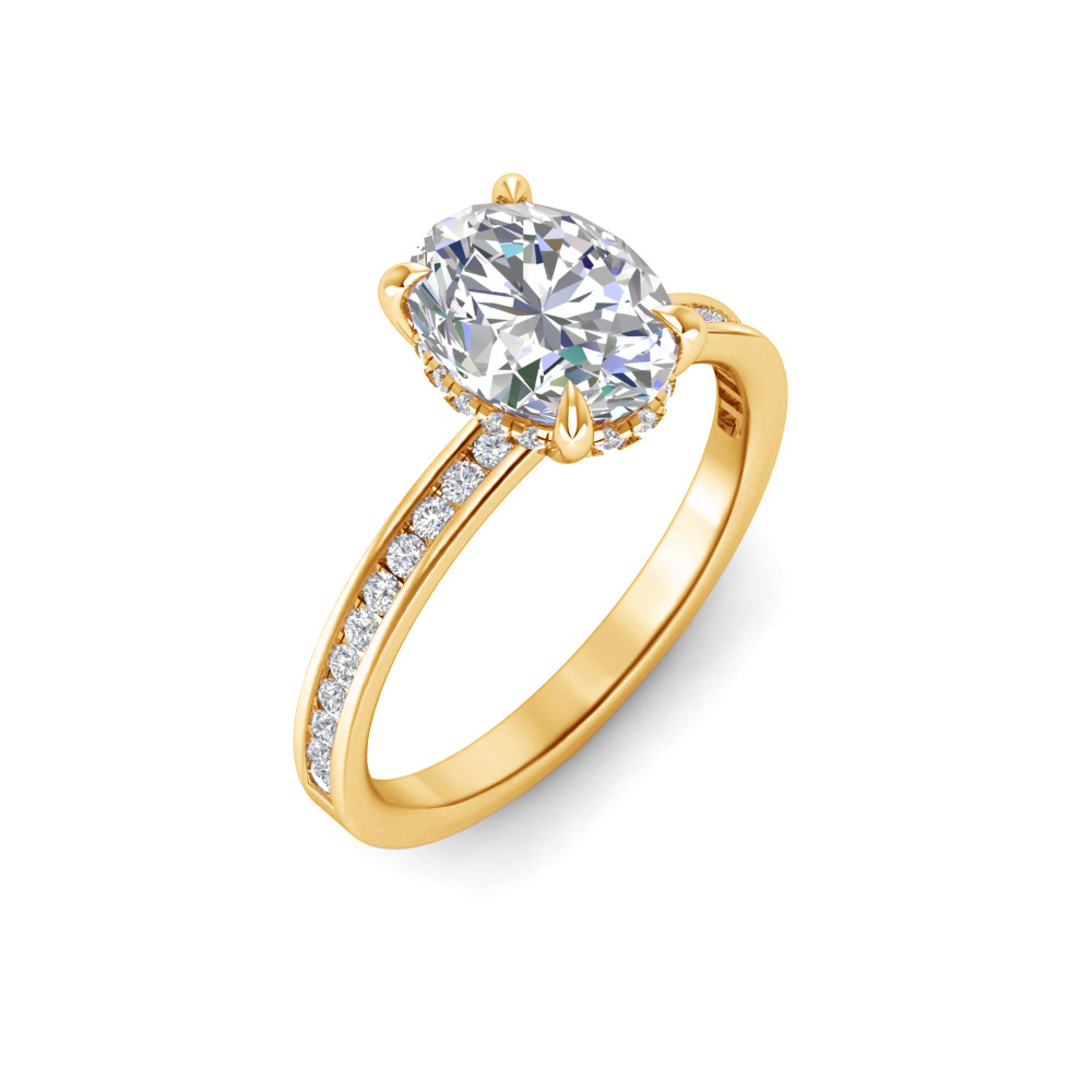 1 Ct Oval Colorless Moissanite & 0.33 Ctw Lab Diamond Channel Set Hidden Halo Engagement Ring