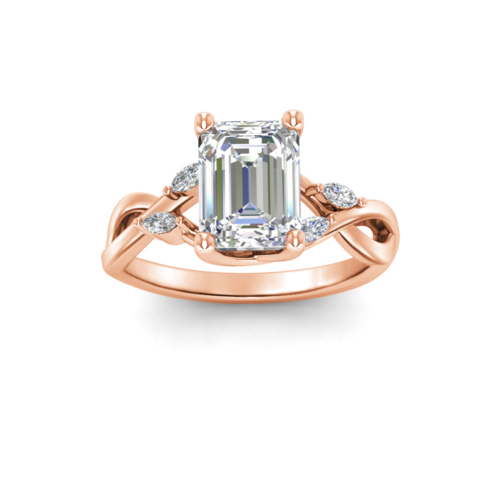 3 Ct Emerald Near Colorless Lab Diamond & 0.16 Marquise Infinity Twist Engagement Ring