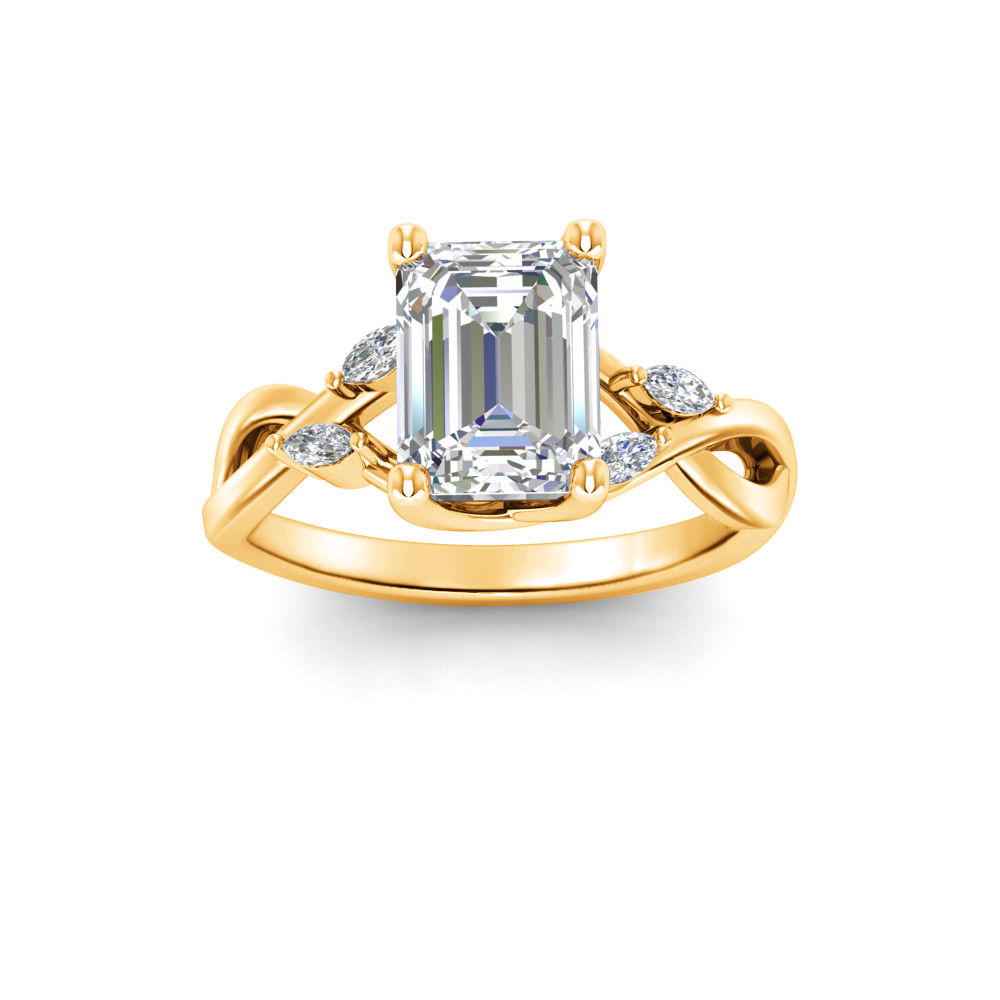 1.50 Ct Emerald Colorless Lab Diamond & 0.16 Marquise Infinity Twist Engagement Ring
