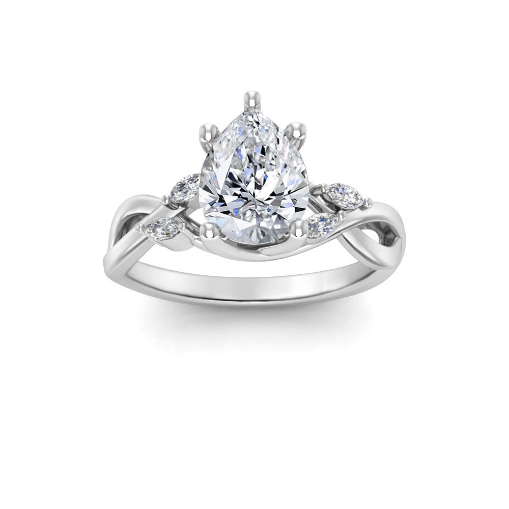 2 Ct Pear Colorless Moissanite & 0.16 Lab Diamond Marquise Infinity Twist Engagement Ring