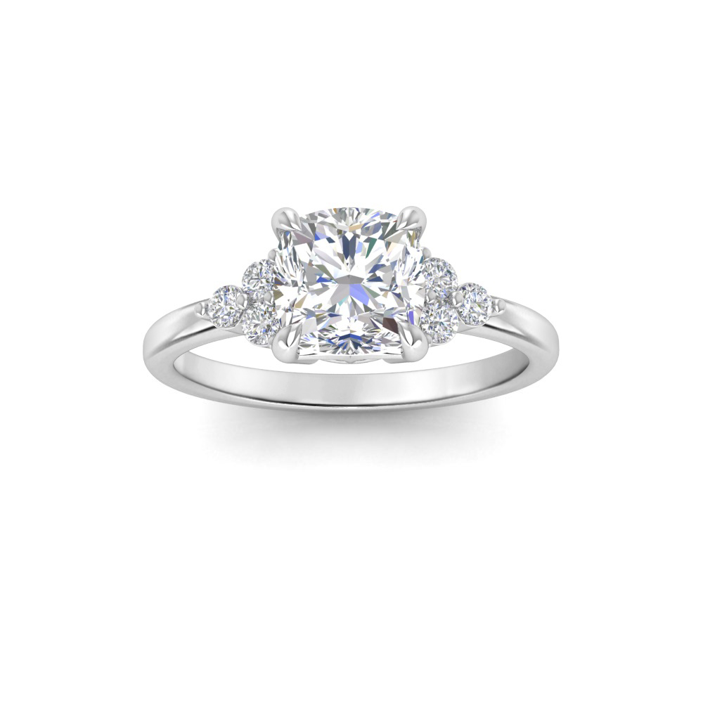 2 Ct Cushion Colorless Moissanite & 0.18 Graduated Side Lab Diamond Engagement Ring