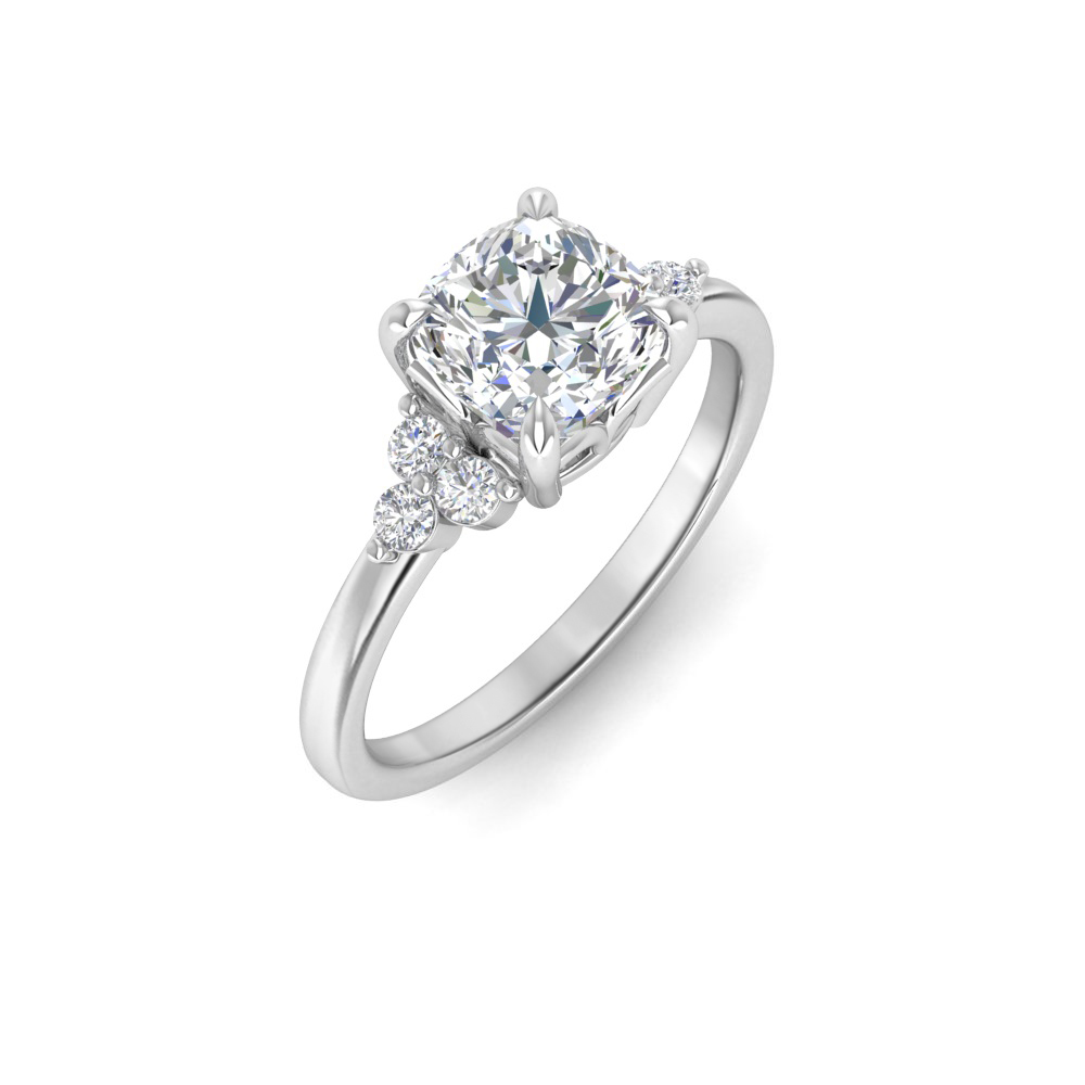 2 Ct Cushion Colorless Moissanite & 0.18 Graduated Side Lab Diamond Engagement Ring