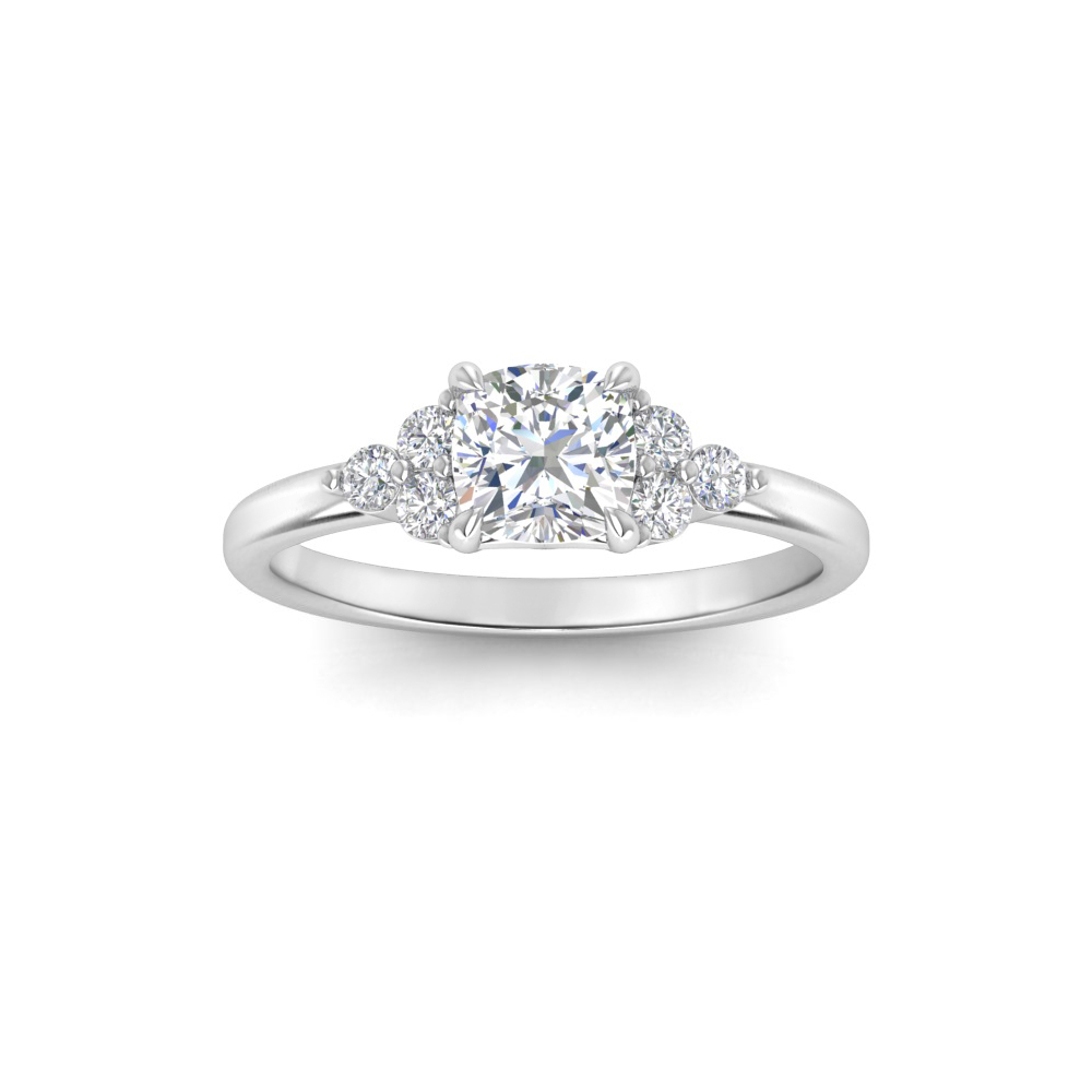 1.5 Ct Cushion Colorless Moissanite & 0.18 Graduated Side Lab Diamond Engagement Ring