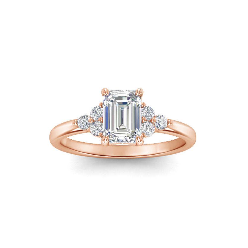 1 Ct Emerald Colorless Moissanite & 0.18 Graduated Side Lab Diamond Engagement Ring