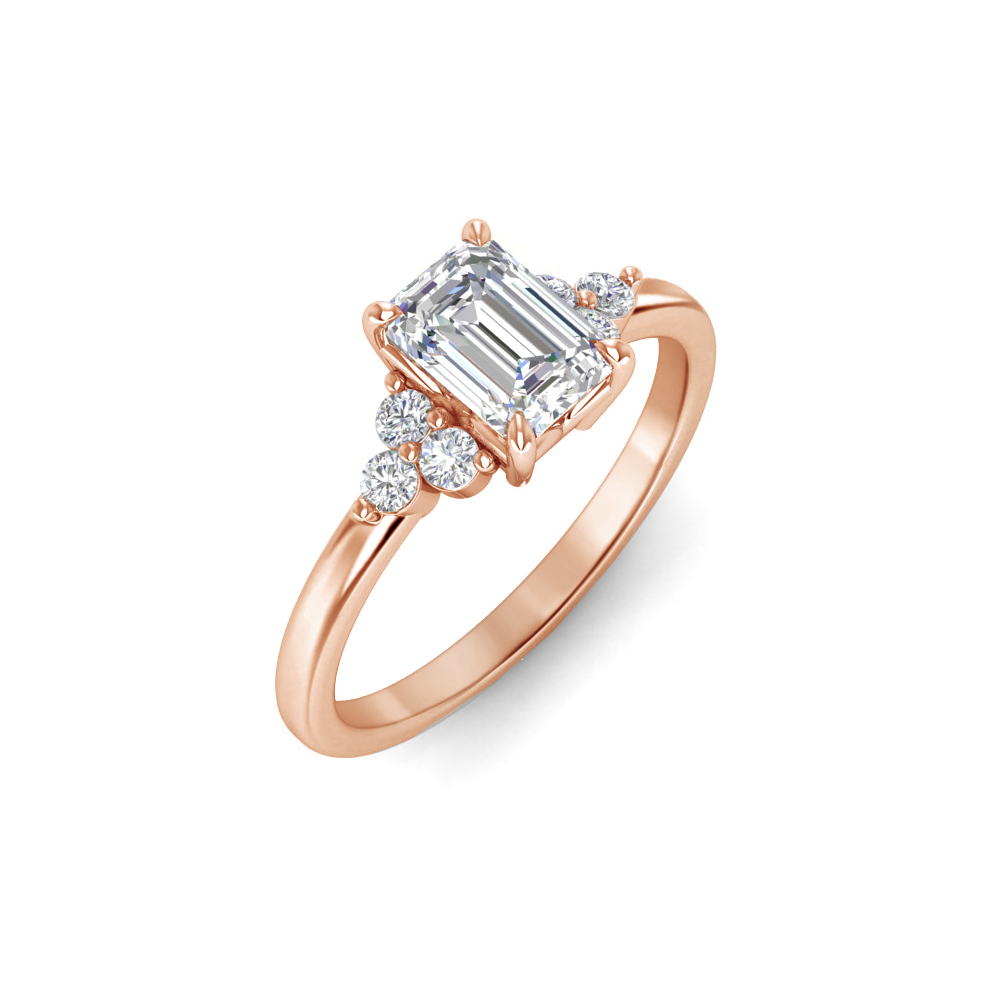 1 Ct Emerald Colorless Moissanite & 0.18 Graduated Side Lab Diamond Engagement Ring