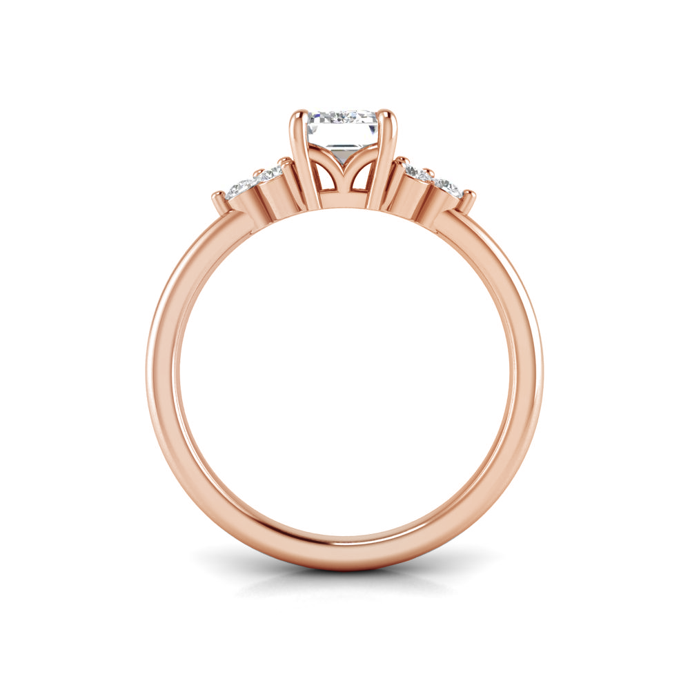 1 Ct Emerald Colorless Moissanite & 0.18 Graduated Side Lab Diamond Engagement Ring