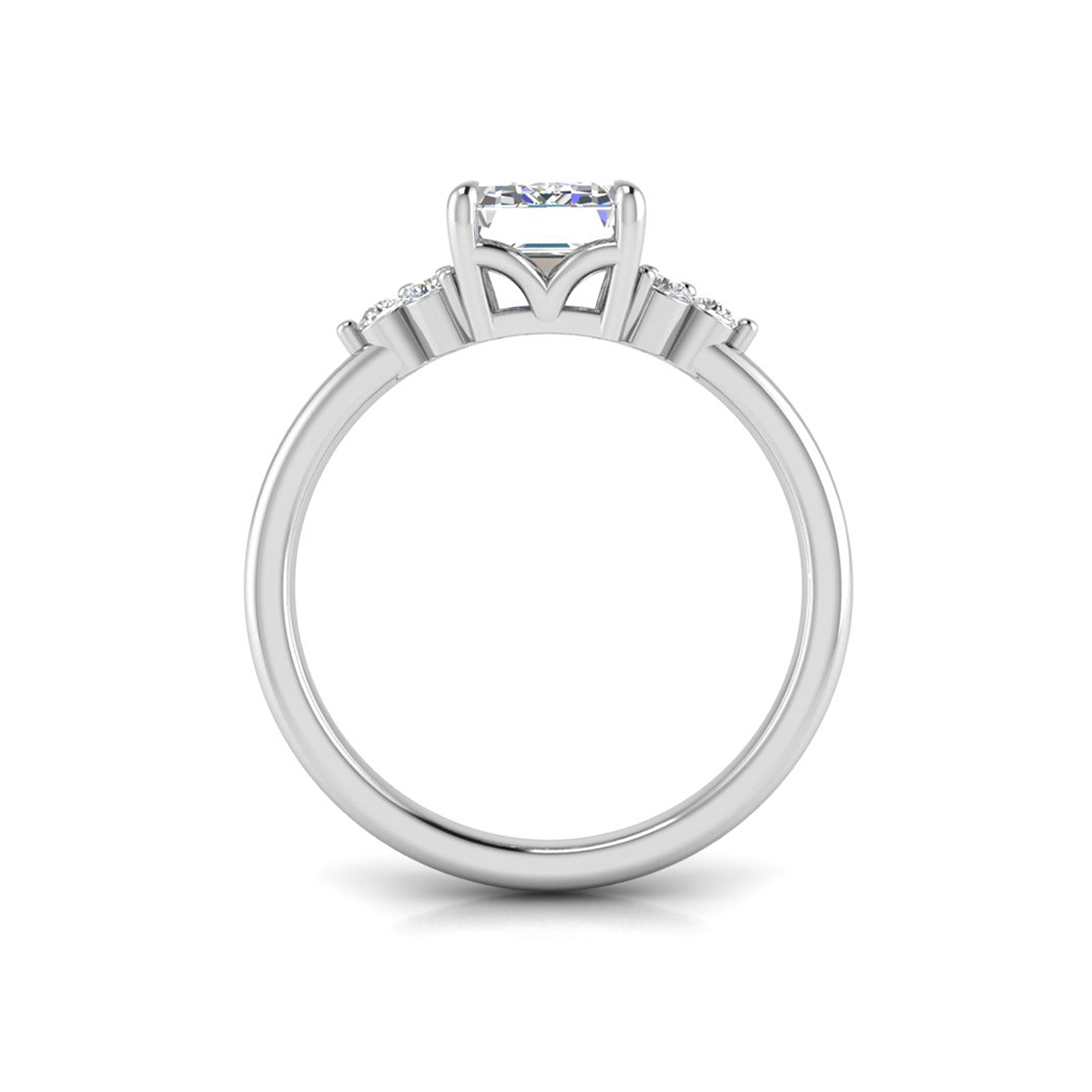 2.5 Ct Emerald Colorless Lab Diamond & 0.18 Graduated Side Diamond Engagement Ring