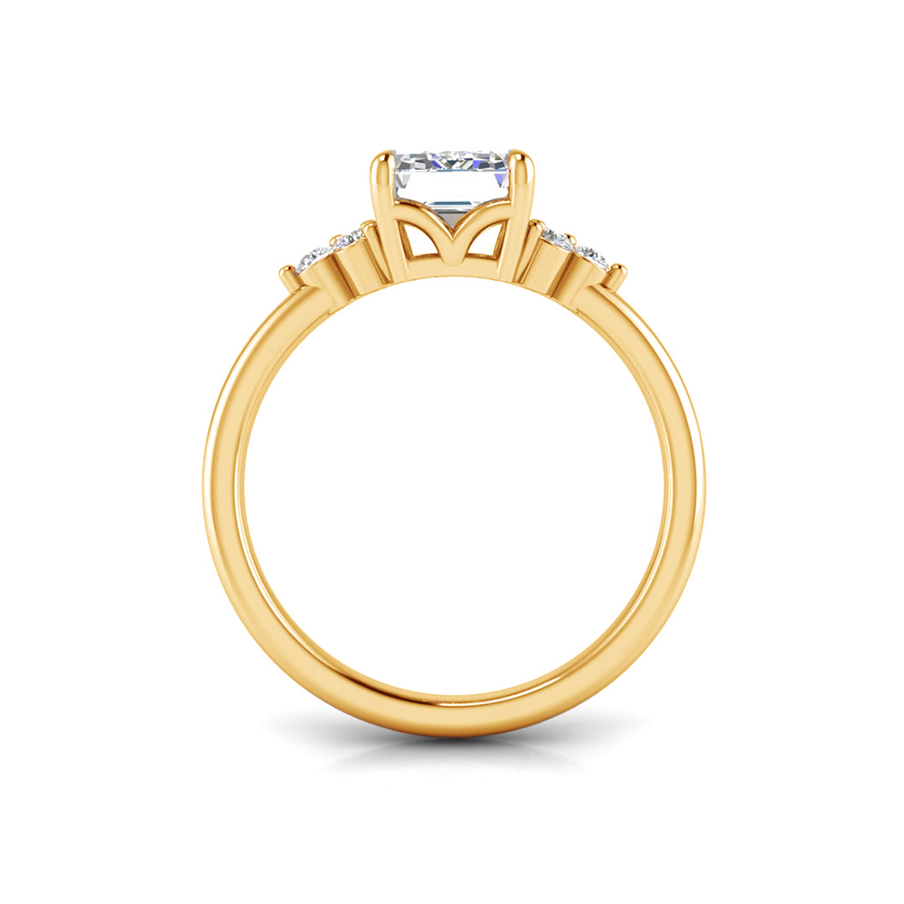 2 Ct Emerald Colorless Moissanite & 0.18 Graduated Side Lab Diamond Engagement Ring