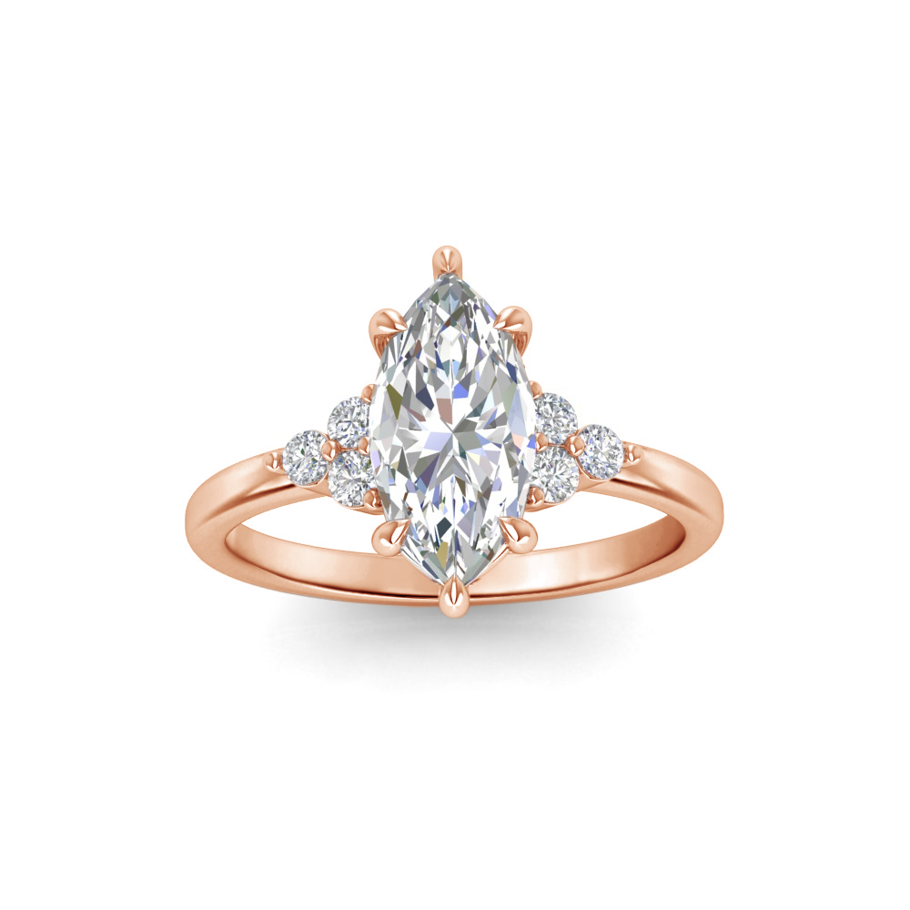 3 Ct Marquise Near Colorless Lab Diamond & 0.18 Graduated Side Diamond Engagement Ring