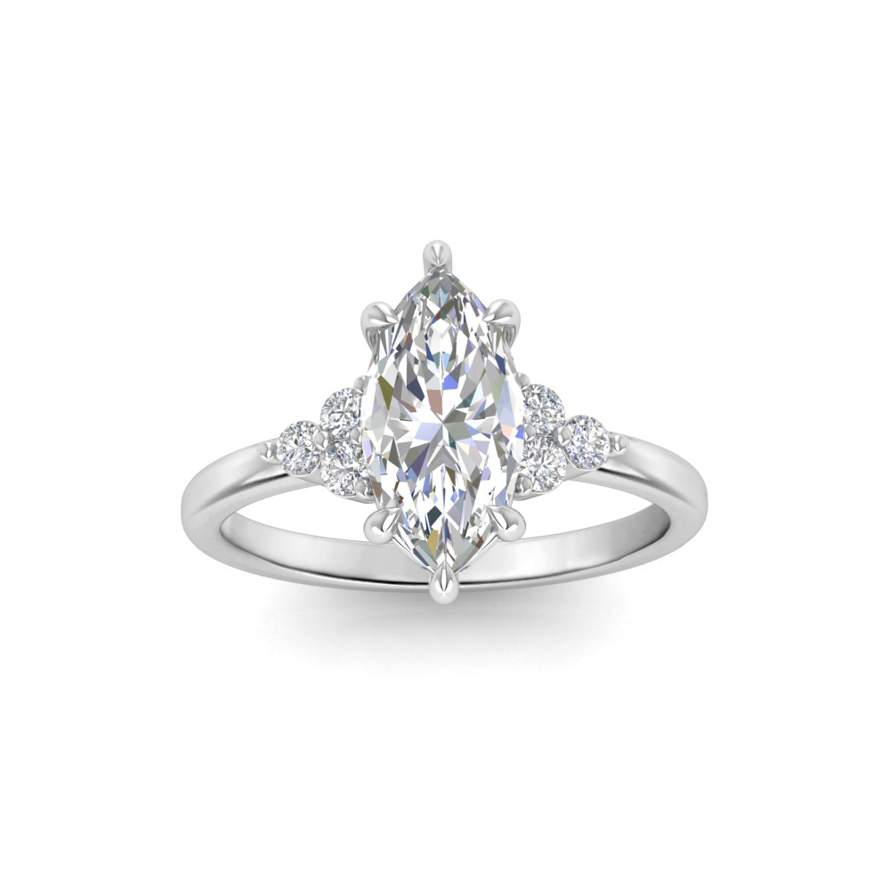 2.5 Ct Marquise Colorless Moissanite & 0.18 Graduated Side Lab Diamond Engagement Ring