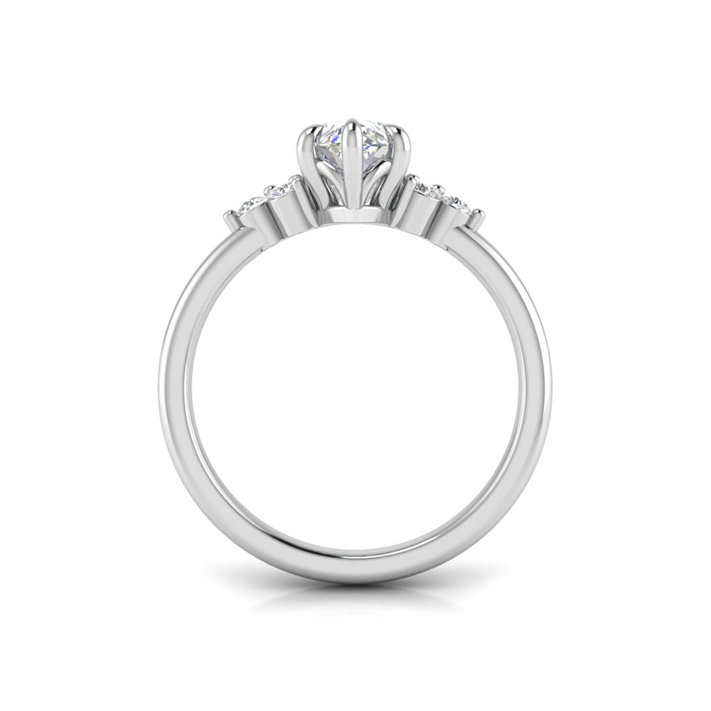 2.5 Ct Marquise Colorless Moissanite & 0.18 Graduated Side Lab Diamond Engagement Ring