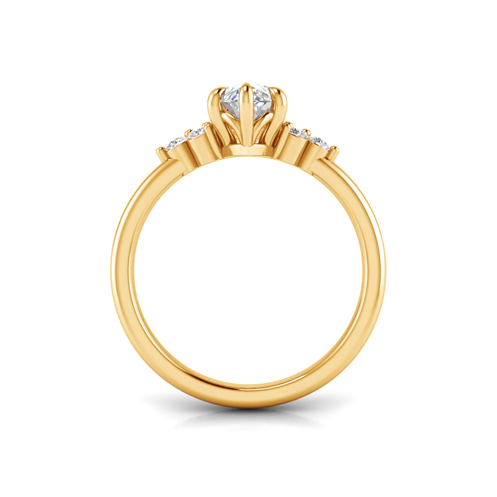 2.5 Ct Marquise Colorless Moissanite & 0.18 Graduated Side Lab Diamond Engagement Ring