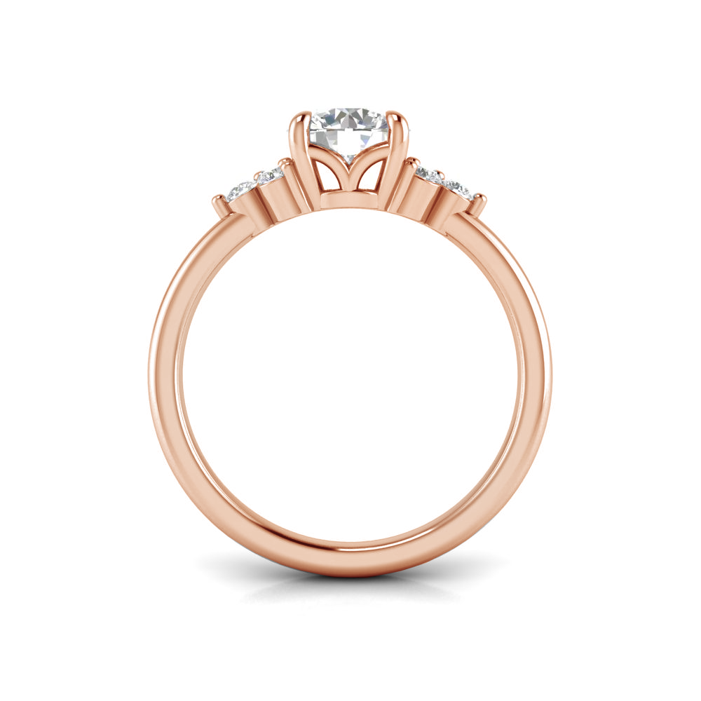 1.5 Ct Round Colorless Moissanite & 0.18 Graduated Side Lab Diamond Engagement Ring