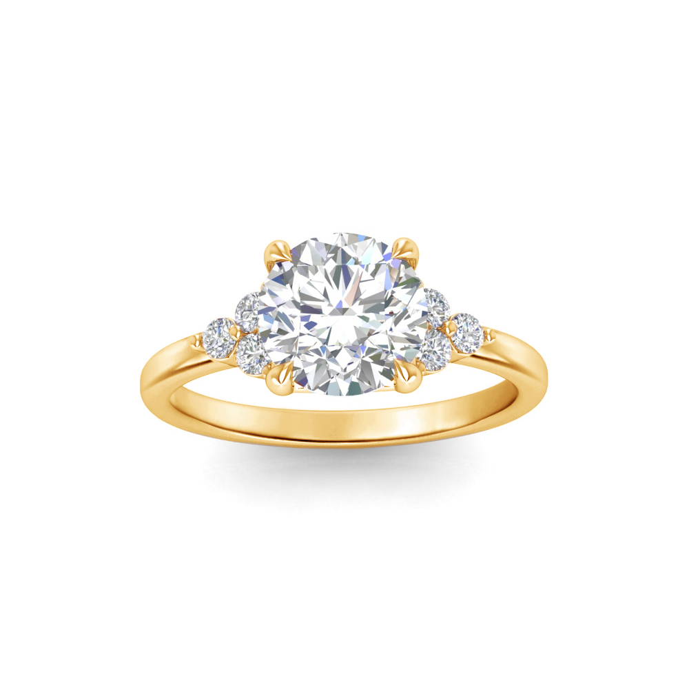 2 Ct Round Colorless Moissanite & 0.18 Graduated Side Lab Diamond Engagement Ring