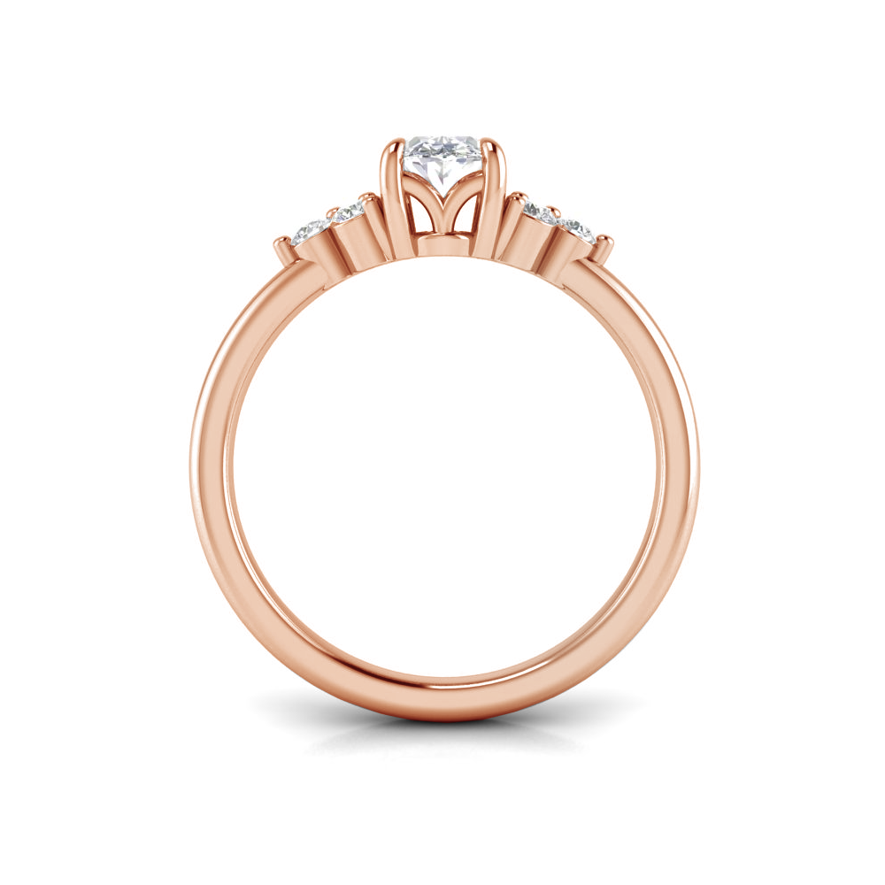 1.5 Ct Oval Colorless Moissanite & 0.18 Graduated Side Lab Diamond Engagement Ring