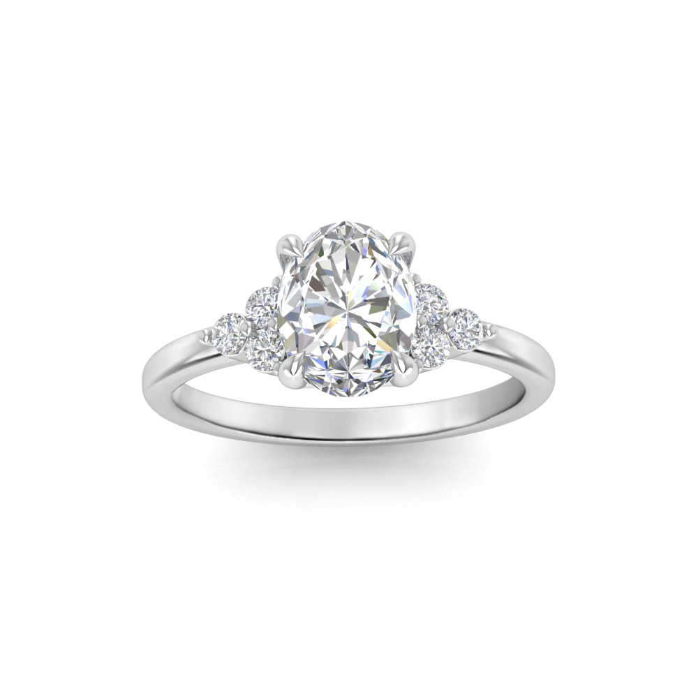 2 Ct Oval Near Colorless Lab Diamond & 0.18 Graduated Side Diamond Engagement Ring