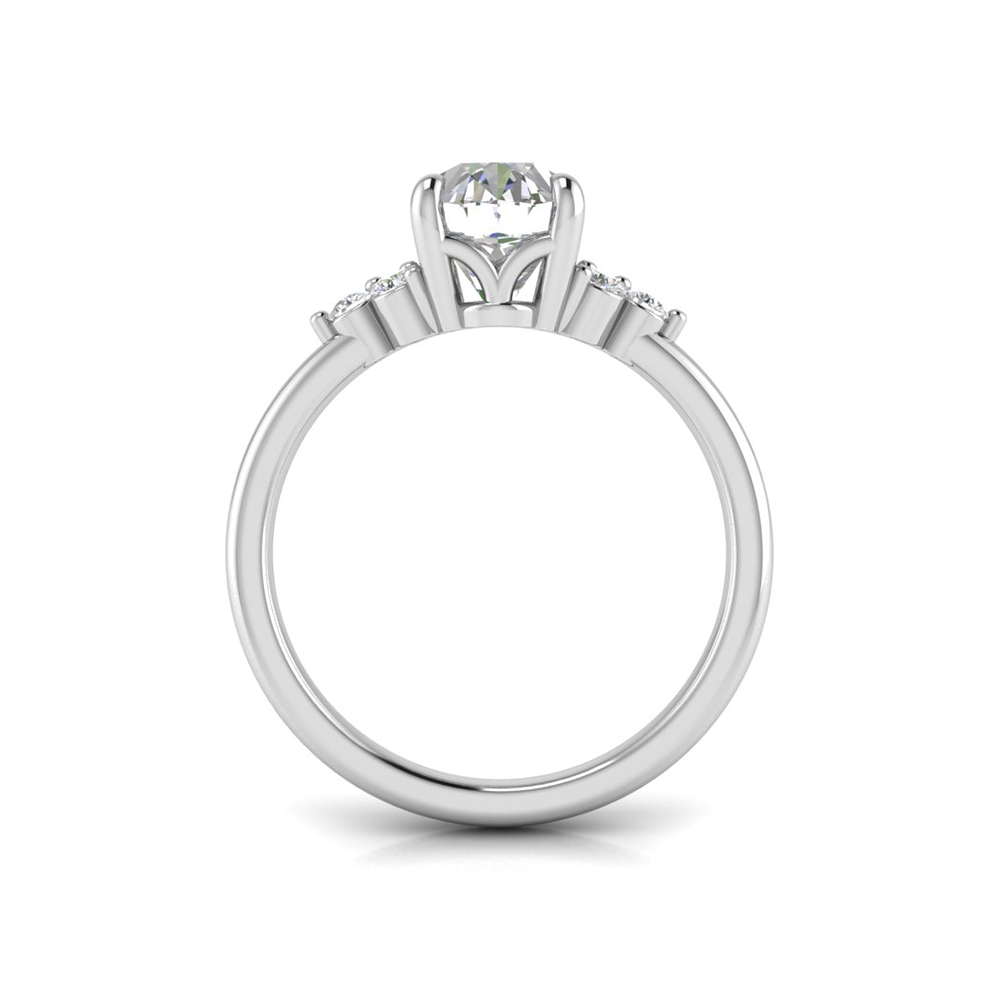 2 Ct Oval Near Colorless Lab Diamond & 0.18 Graduated Side Diamond Engagement Ring