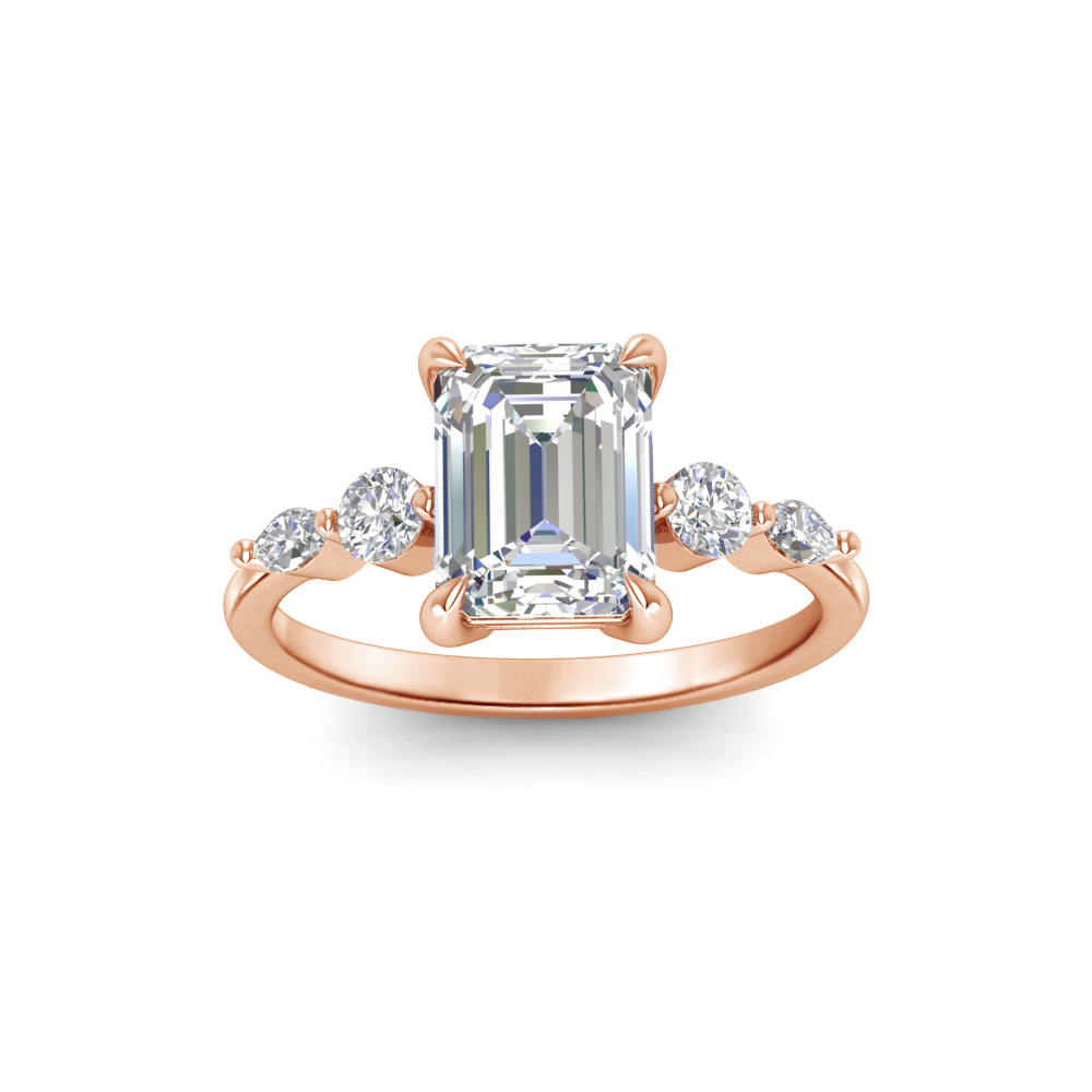 1 Ct Emerald Near Colorless Lab Diamond & 0.34 Ctw Marquise & Round Engagement Ring