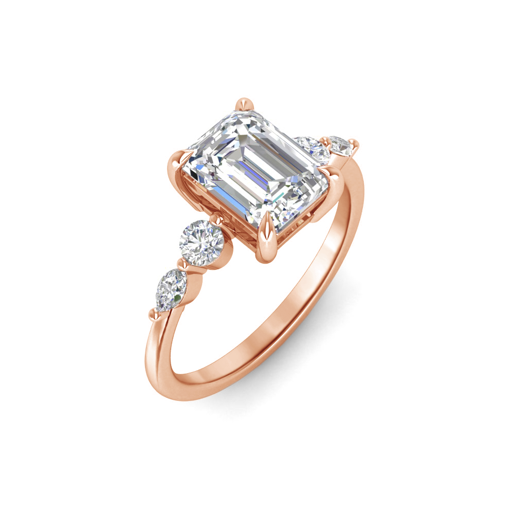 1 Ct Emerald Near Colorless Lab Diamond & 0.34 Ctw Marquise & Round Engagement Ring