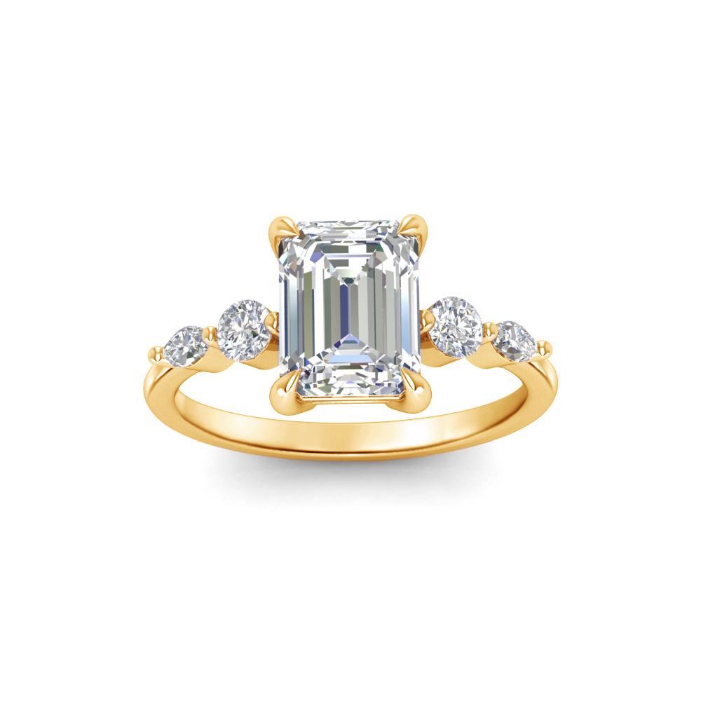 1 Ct Emerald Near Colorless Lab Diamond & 0.34 Ctw Marquise & Round Engagement Ring