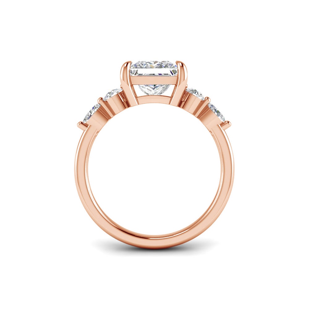 1 Ct Princess Near Colorless Lab Diamond & 0.34 Ctw Marquise & Round Engagement Ring