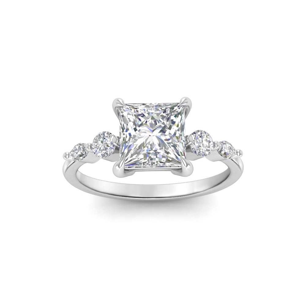 3 Ct Princess Near Colorless Lab Diamond & 0.34 Ctw Marquise & Round Engagement Ring